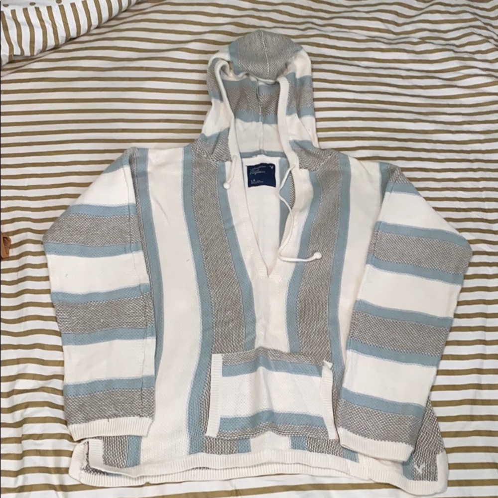 Woven Grey, White, and Blue Light Weight hoodie